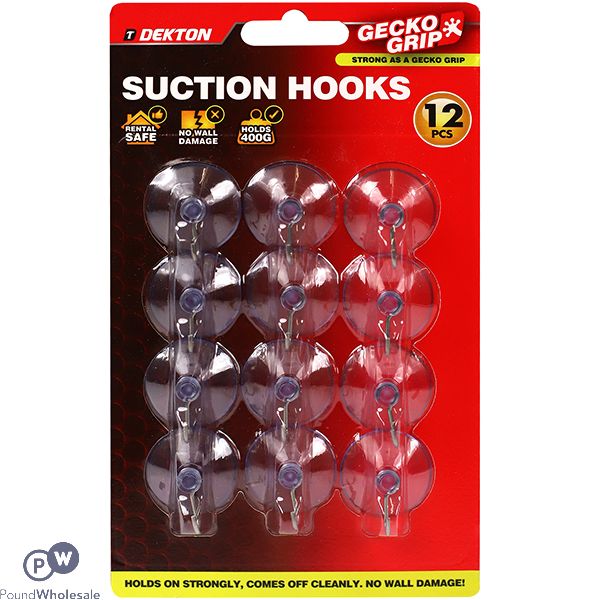 Dekton Gecko Grip Medium Clear Suction Hooks 12pc
