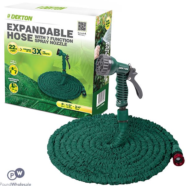 Dekton Expandable Hose With 7 Function Spray Nozzle 22m