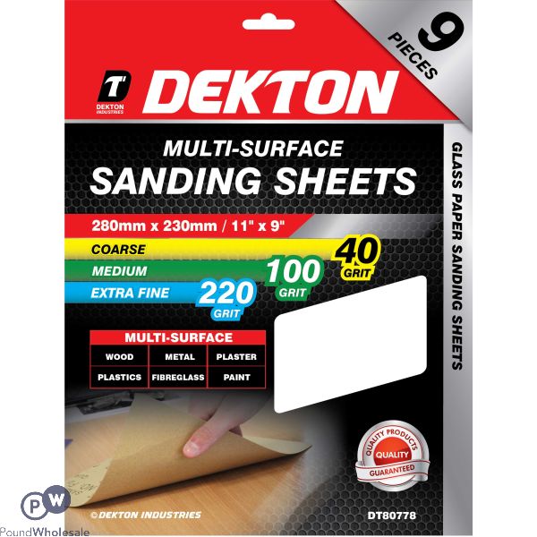 Dekton Mixed 40/100/220 Grit Multi-surface Sanding Sheets 9 Pack