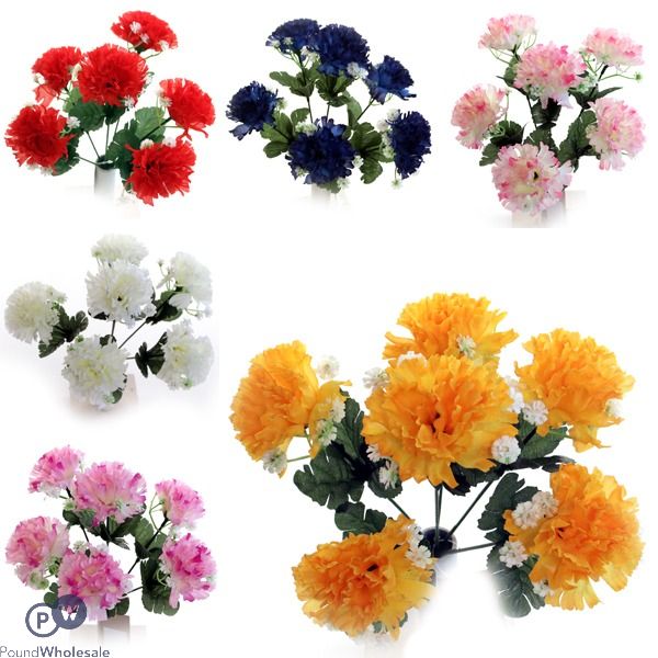 Carnation & Gypsophila Bush Artificial Flowers Assorted Colours