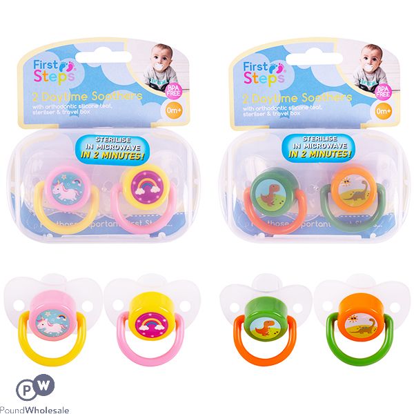 First Steps Daytime Soothers & Steriliser Box 2 Pack Assorted