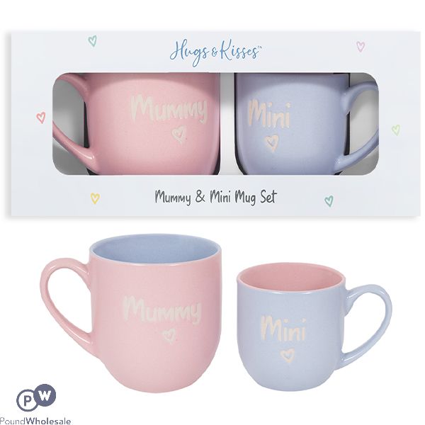 Hugs & Kisses Stoneware Mummy & Mini Mug Set 2pc