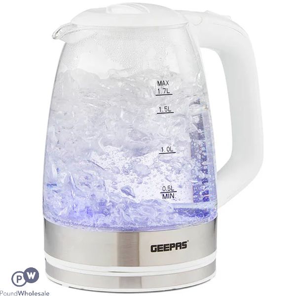 Geepas Led Illuminating White Glass Rapid Boil Kettle 1.7l