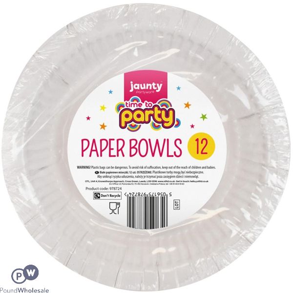 Jaunty Time To Party White Paper Bowls 12 Pack