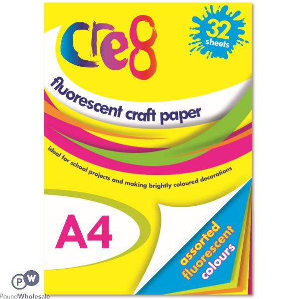 Cre8 A4 Assorted Colour Fluorescent Craft Paper 