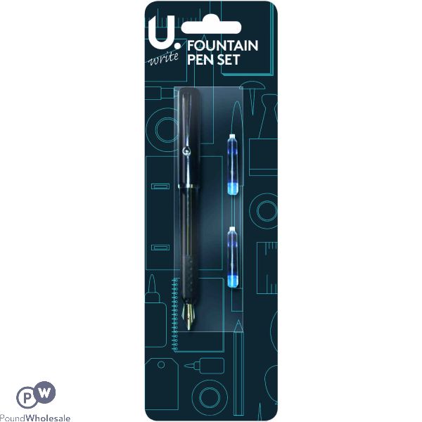 U. Black Ink Fountain Pen Set