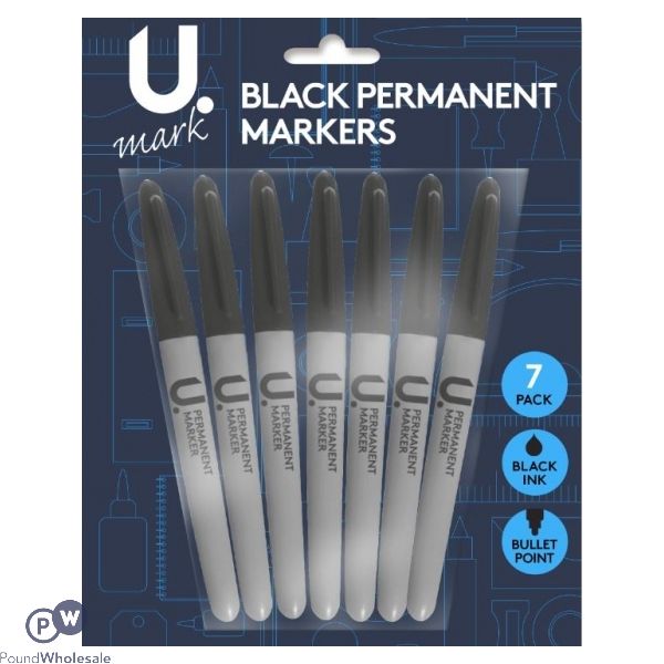 U. Bullet Point Black Permanent Markers 7 Pack