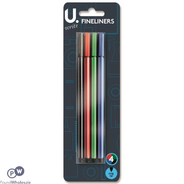 U. Assorted Colour Fineliner Pens 4 Pack
