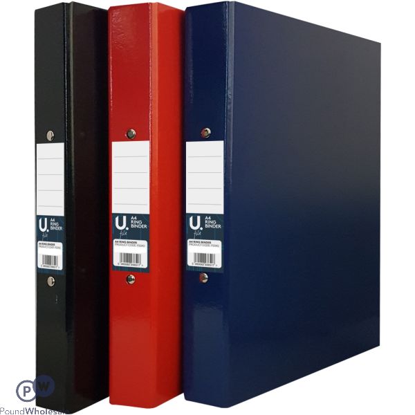 U. A4 Ring Binders 3 Assorted Colours