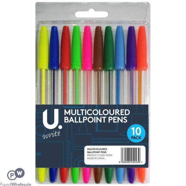 U. Multicoloured Ballpoint Pens 10 Pack