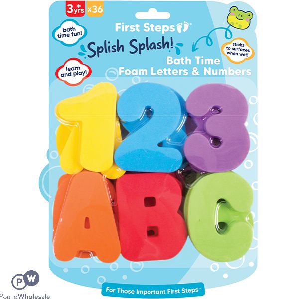 First Steps Assorted Colour Bath Time Foam Letters & Numbers 36 Pack