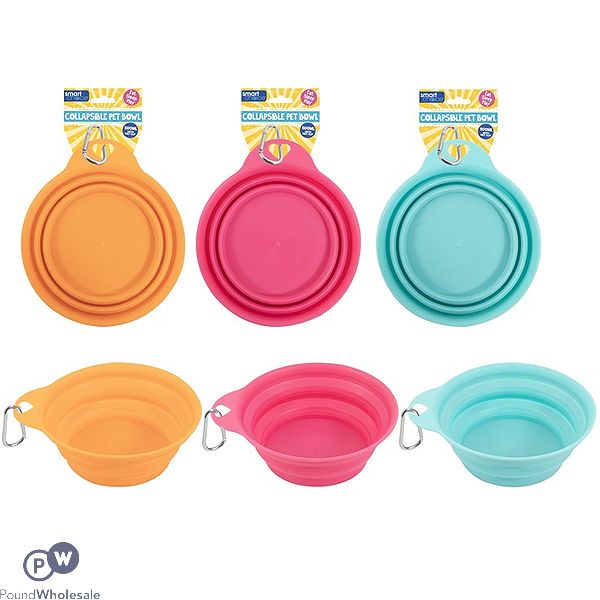 Smart Choice Summer Collapsible Pet Bowl With Clip 17cm X 14.5cm Assorted Colours