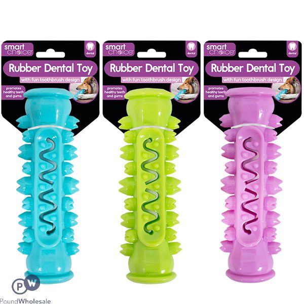 Smart Choice Dental Rubber Toothbrush Dog Toy 15cm Assorted Colours