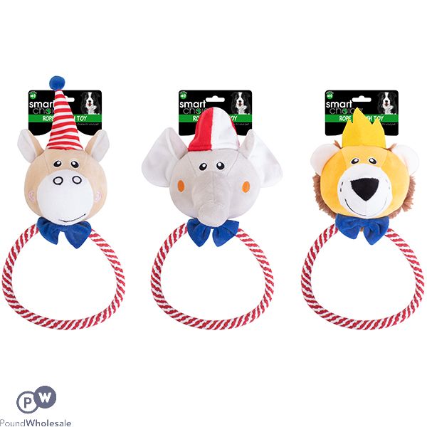 Smart Choice Squeaky Carnival Plush & Rope Animal Dog Toy 26cm Assorted