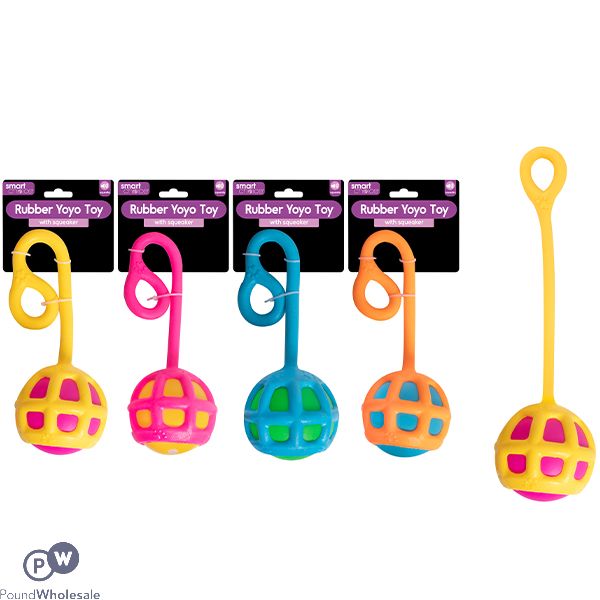 Smart Choice Squeaky Strong Rubber Yoyo Dog Toy 33cm Assorted Colours