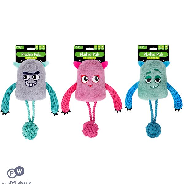 Smart Choice Squeaky Crinkle Plush Rope Monster Dog Toys Assorted