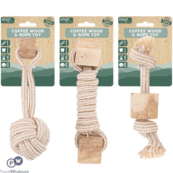Smart Choice 100% Natural Coffee Wood & Hemp Rope Dog Toy 21cm Assorted
