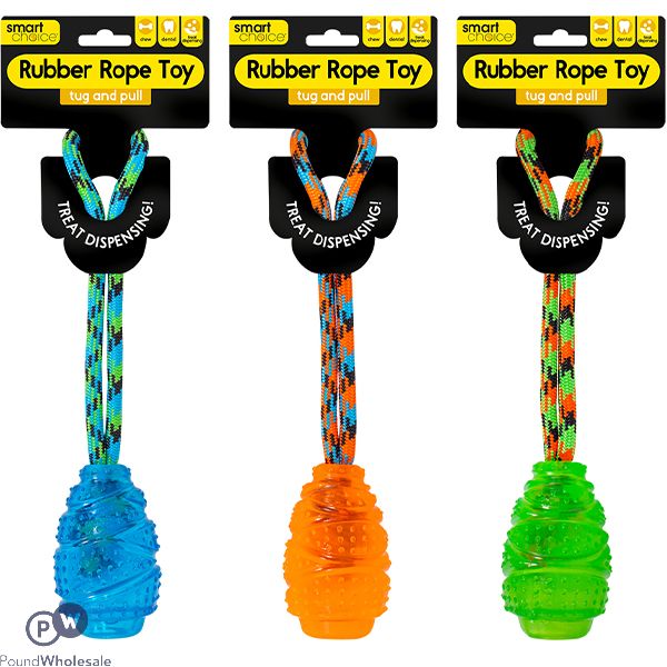 Smart Choice Rope & Rubber Treat Dispensing Dog Toy 32cm Assorted Colours