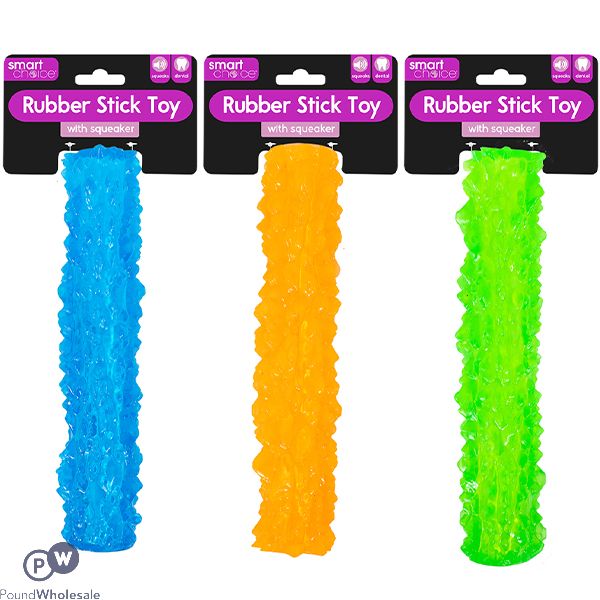 Smart Choice Squeaky Rubber Stick Dog Toy 21.5cm Assorted Colours