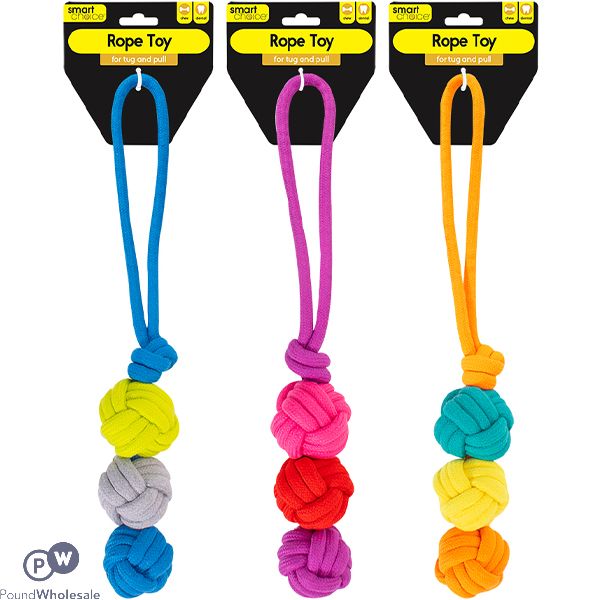 Smart Choice Triple Knot Ball Rope Dog Toy 46cm Assorted Colours