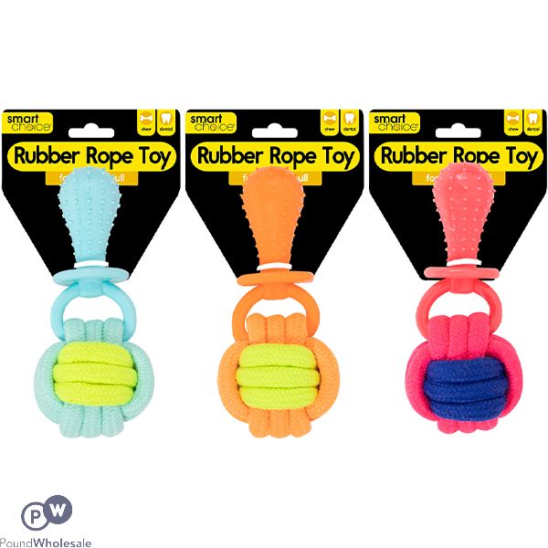 Smart Choice Rubber & Rope Knot Ball Dog Toy 15cm Assorted Colours