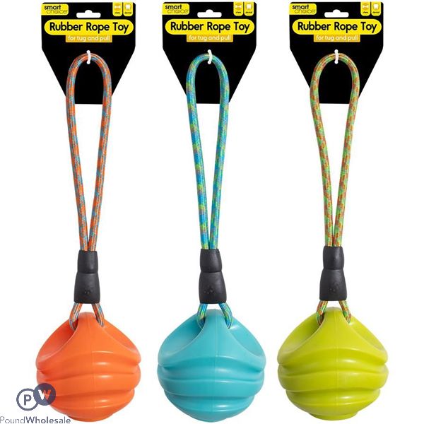 Smart Choice Rubber Ball & Rope Tug-and-pull Dog Toy 40cm Assorted Colours