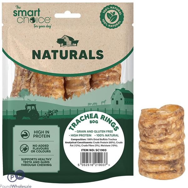 Smart Choice Natural Buffalo Trachea Rings Dog Treats 80g