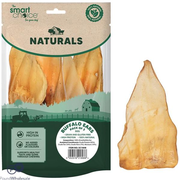 Smart Choice Natural Buffalo Ears Dog Treats 3 Pack 50g