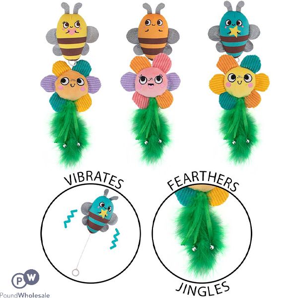 Smart Choice Plush Vibrating Feathers Jingling Bee & Flower Cat Toy 2 Pack Assorted Colours