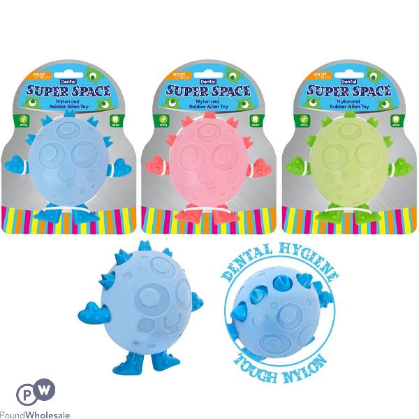 Smart Choice Rubber & Nylon Super Space Dental Alien Dog Toy 13cm Assorted Colours