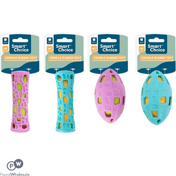 Smart Choice Squeaky Rubber Crinkle Dog Toy Assorted