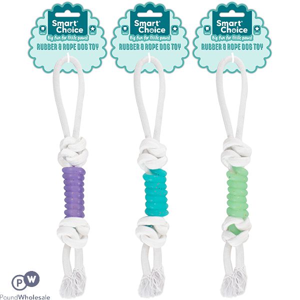 Smart Choice Rubber & Rope Knotted Dog Toy 33cm Assorted Colours