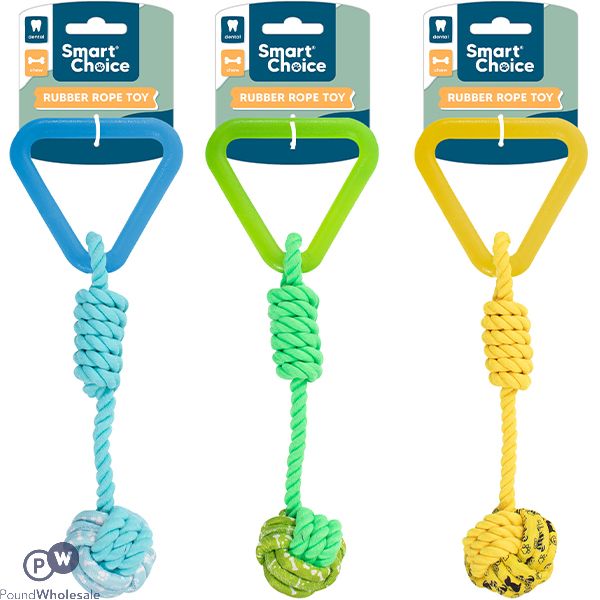 Smart Choice Rubber Handle Rope Ball Tug Dog Toy 20cm Assorted Colours