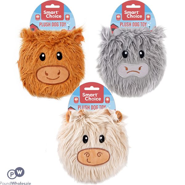 Smart Choice Squeaky Plush Frisbee Highland Cow Dog Toy 20cm Assorted Colours
