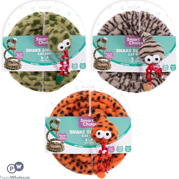 Smart Choice Plush Jingle Rattle Snake Swatter Cat Toy 20cm Assorted Colours