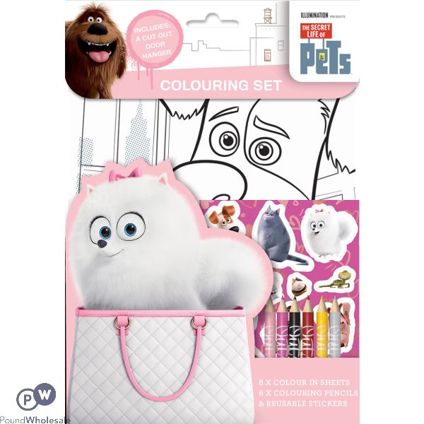 Secret Life Of Pets Contains 4 Chunky Colouring Pencils 8 Colouring Sheets And Stickers With Cut Out Door Hanger