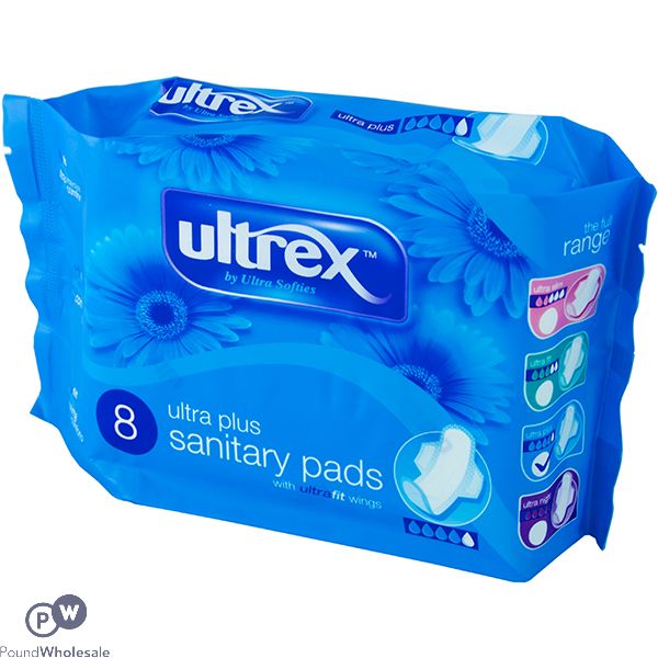 Ultrex Ultra Plus Sanitary Pads With Ultra Fit Wings 8 Pack