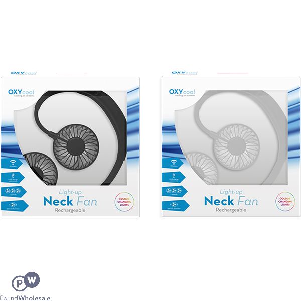 Oxycool Portable Rechargeable Light-up Neck Fan Assorted Colours