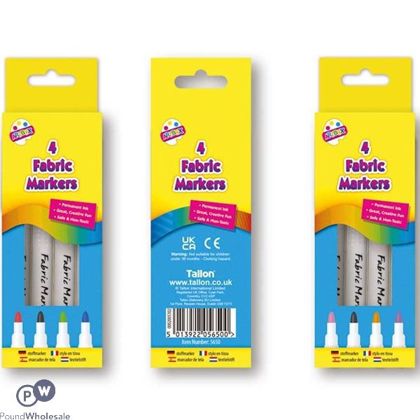 Artbox Assorted Colour Permanent Fabric Markers 4 Pack