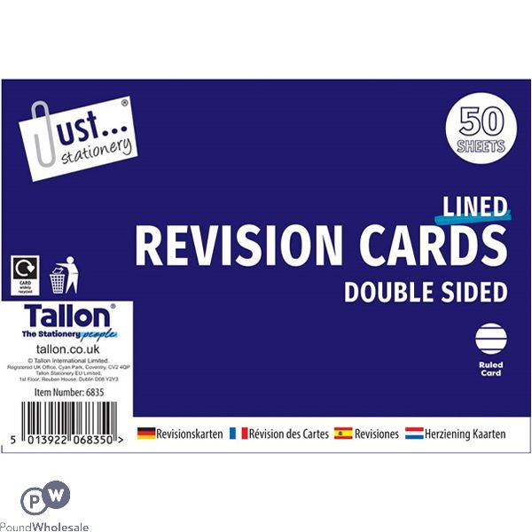 Just Stationery Double-sided Revision Cards 50 Pack
