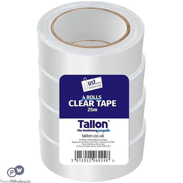 Just Stationery Clear Tape 25m X 24mm 4 Pack