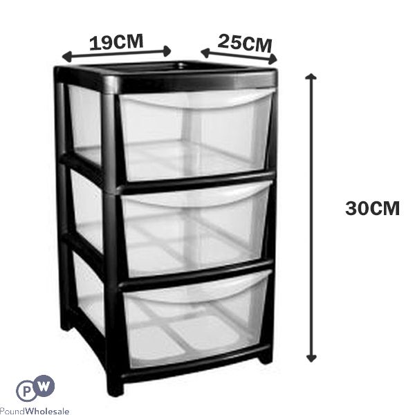 Black 3 Tier Mini Tower Drawer Unit