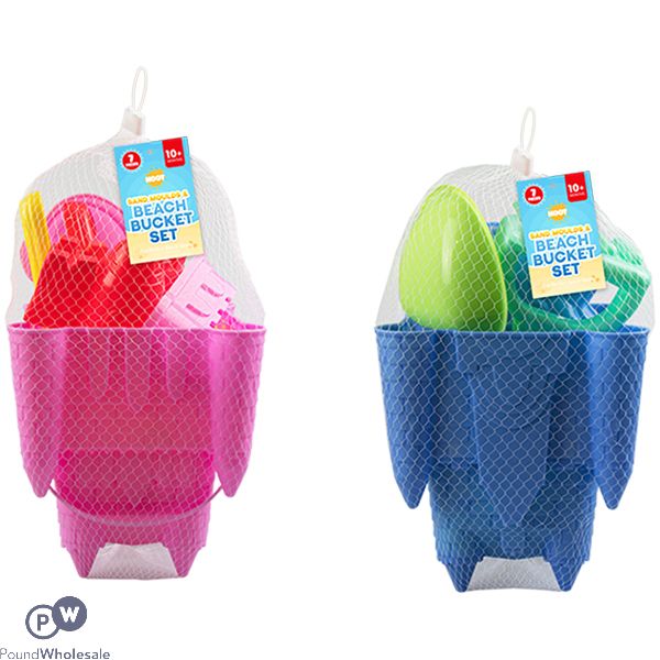 Hoot Beach Bucket Sandcastle Set 7pc Assorted Colours