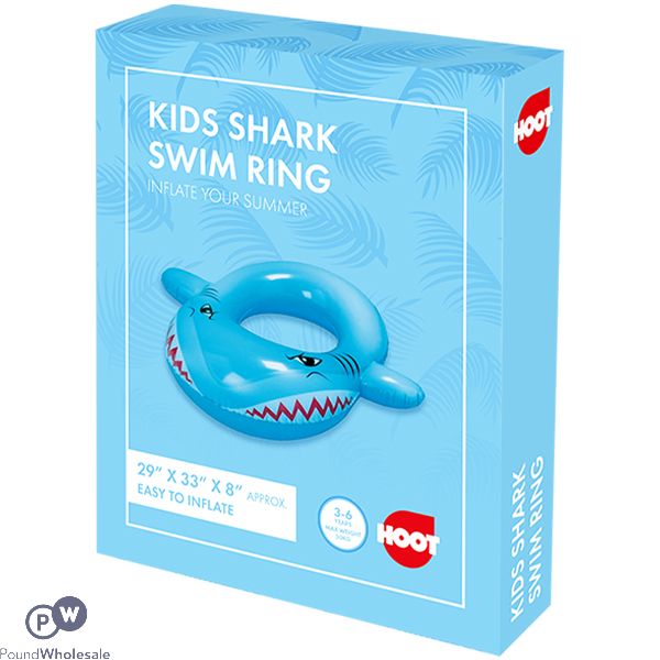 Hoot Inflatable Shark Kids Swim Ring 29" X 33" X 8"