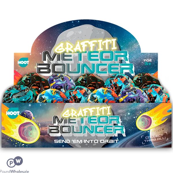 Hoot Graffiti Meteor Bouncy Ball 6cm Cdu Assorted Colours