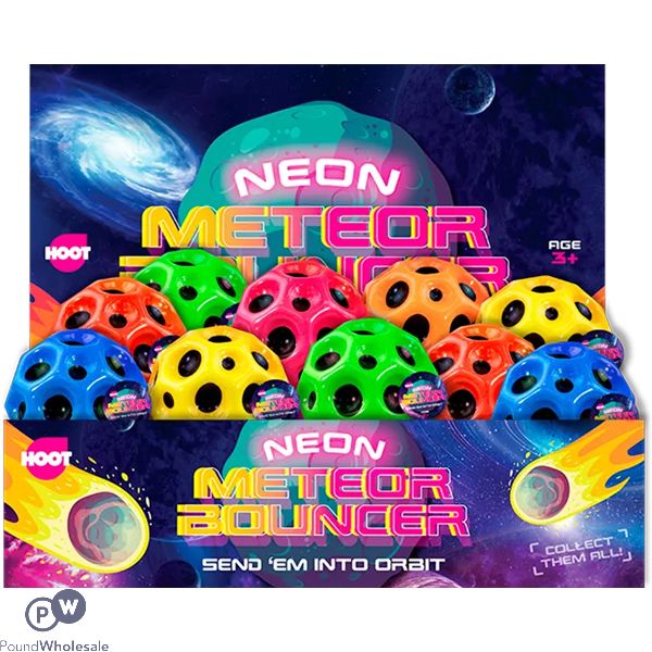 Hoot Neon Meteor Bouncy Ball 6cm Cdu Assorted Colours