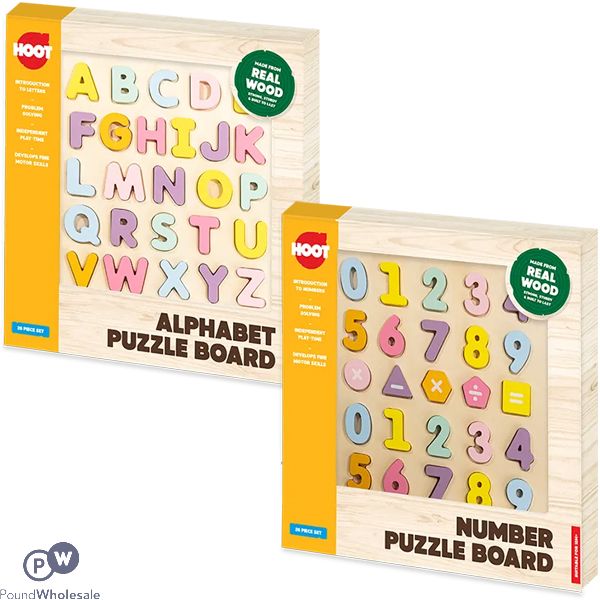 Hoot Wooden Chunky Alphabet & Number Puzzle Board 30cm Assorted