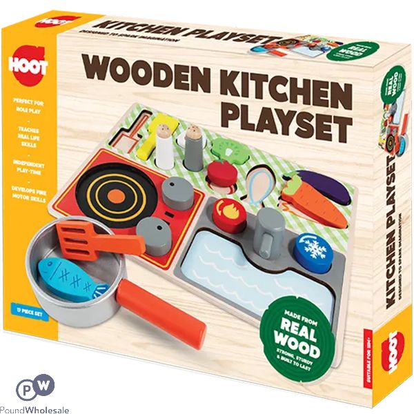 Hoot Wooden Kitchen Play Play Set 17pc