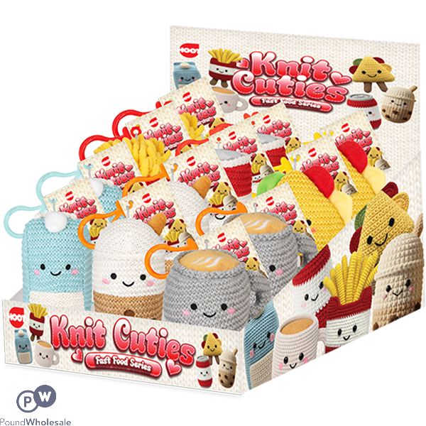Hoot Knit Cuties Fast Food Keyring 10cm Cdu Assorted