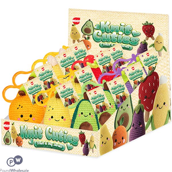 Hoot Knit Cuties Fruit Keyring 10cm Cdu Assorted